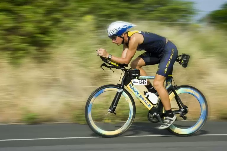 A cyclist racing